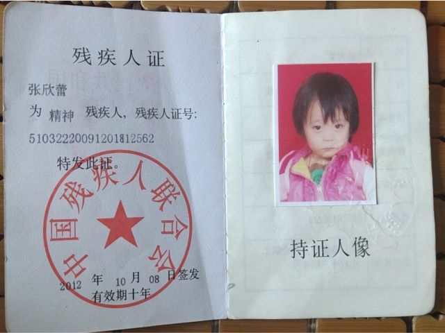 张宇翰姐姐残疾证照片