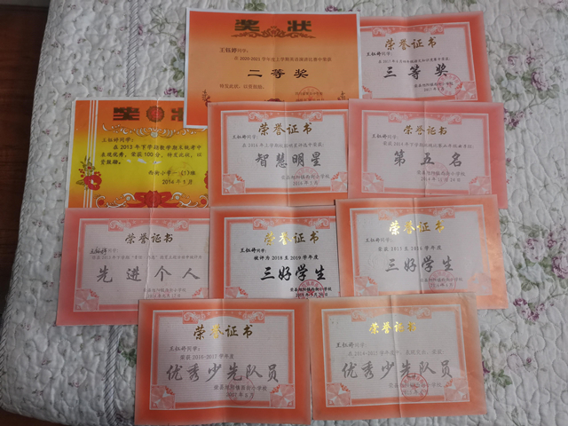 王钰婷的部分获奖证书 王钰婷的部分获奖证书