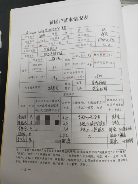 李梓涵建档立卡贫困户帮扶手册1